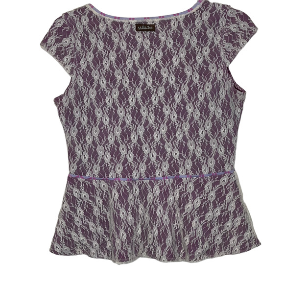 Matilda Jane Womens Top Size Small‎ Lace White Overlay Purple Lined SS Polyester - Picture 6 of 6